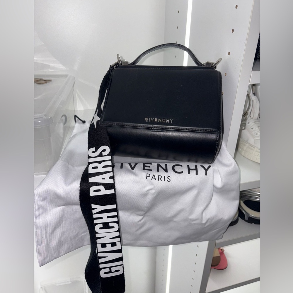 GIVENCHY Calfskin Mini Pandora Box Logo Strap Crossbody Bag